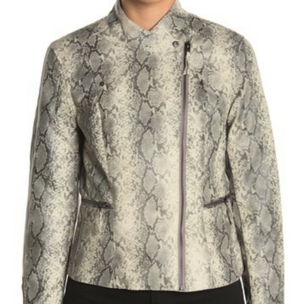 Snakeskin Print Faux Leather Moto Jacket